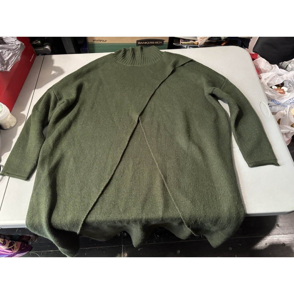 Truth & Style Knit Cross Over Funnel Neck Sweater Olive